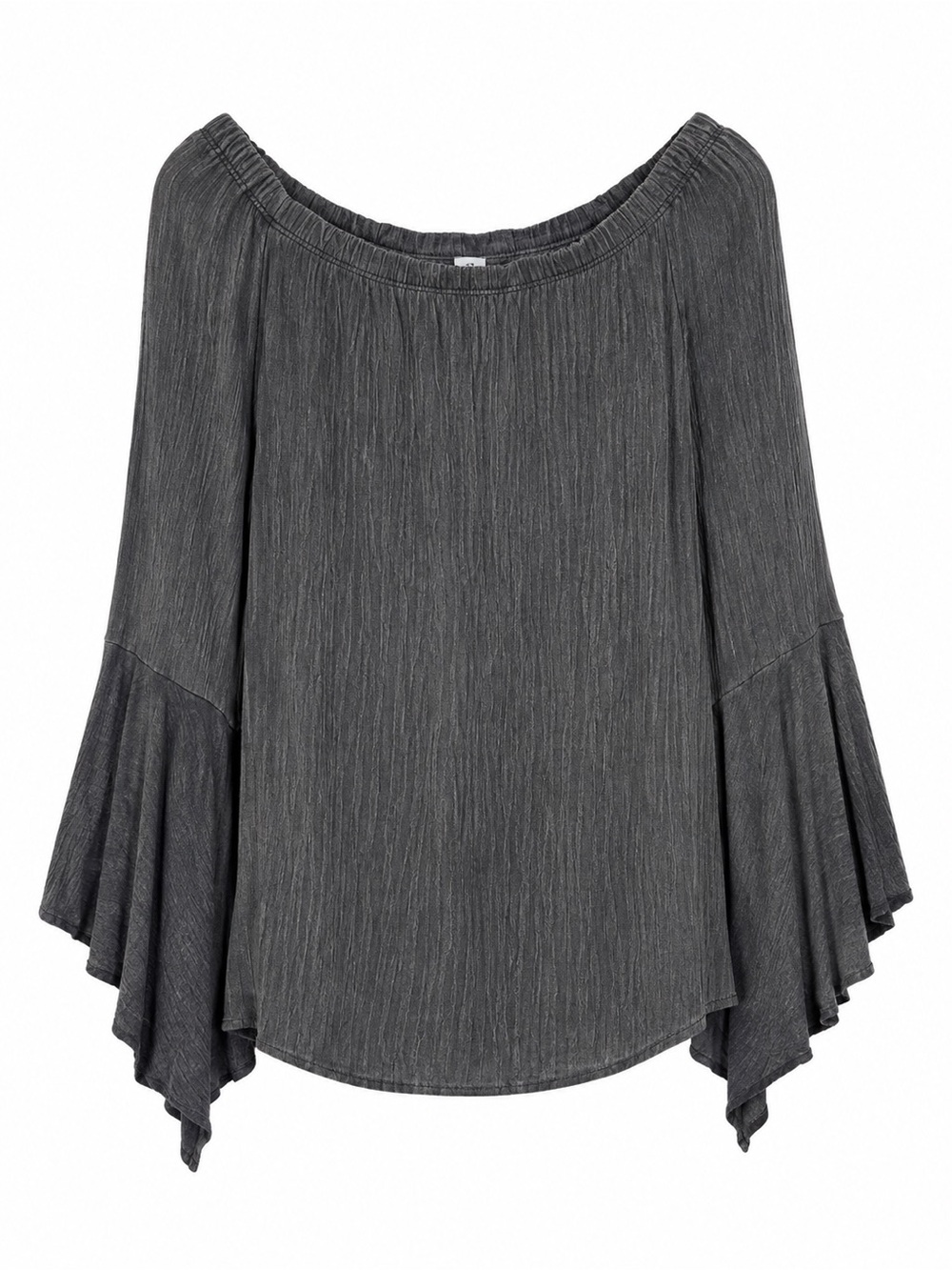 Giddy Up Glamour Women’s Medium Gray Crinkle Bell Sleeve Peasant Boho Top